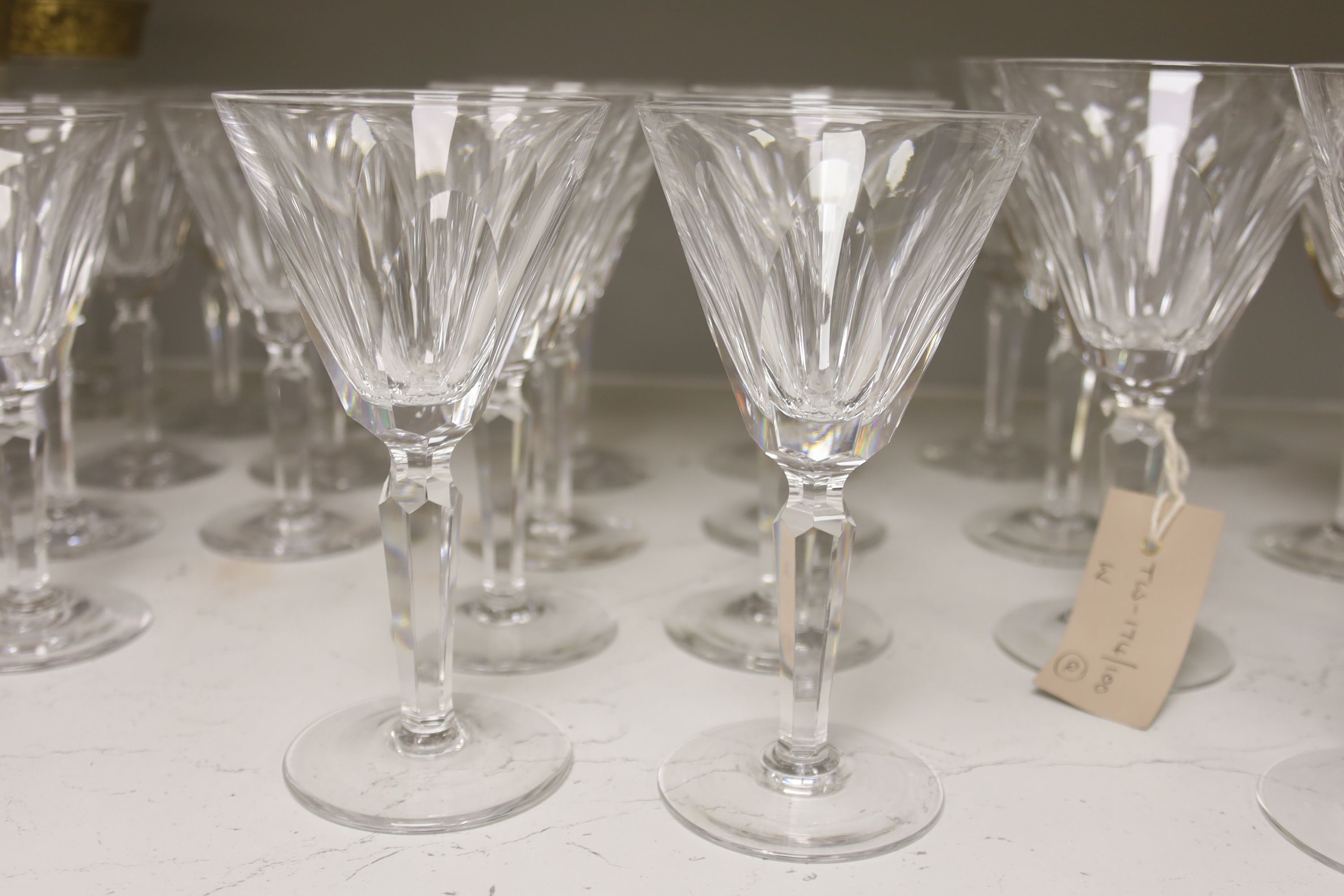 A pair of cut glass silver-mounted decanters and a quantity of cut crystal table glassware